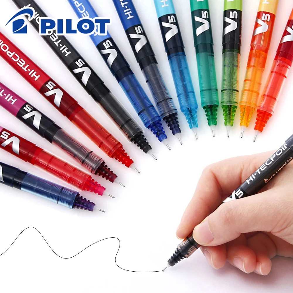 Pilot Pen V5 - 3pcs นักบินญี่ปุ่นเจลปากกาของเหลวตรงประเภท 0.5 มม.ขนาดใหญ่ความจุเข็ม BX-V5 สําหรับเขียนสีโรงเรียนเครื่องเขียน
